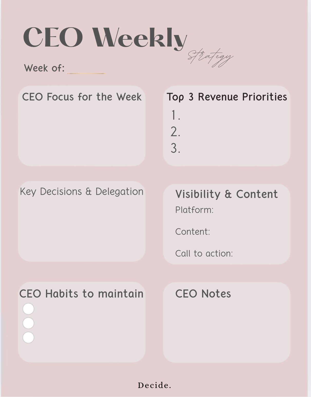 CEO Weekly Planner | Luxury Business Strategy & Schedule Planner (Printable PDF)
